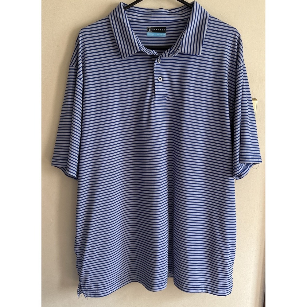 Men's PGA Tour‎ Polo Shirt in XXL Blue & White Stripes